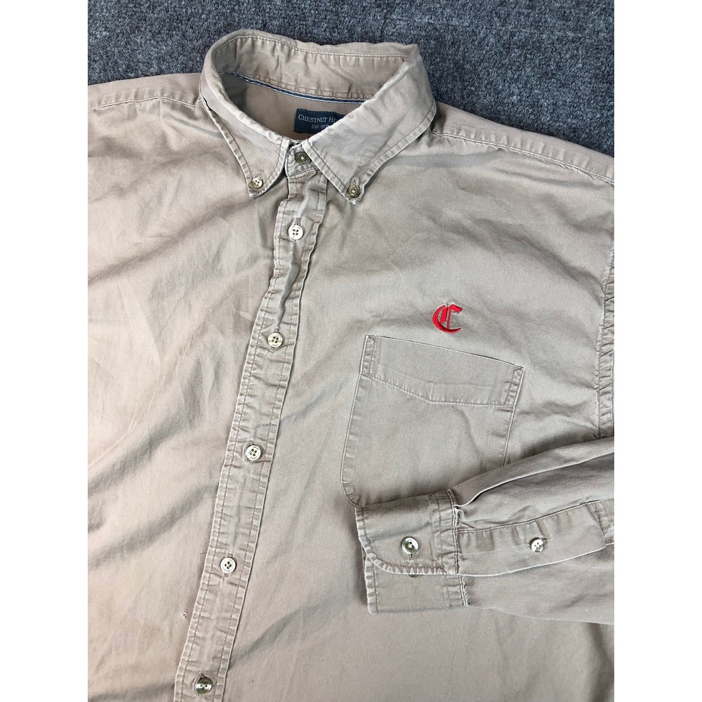 Chestnut Hill Mens Tan Long‎ Sleeve Button Down Shirt Embroidered C Logo Pocket